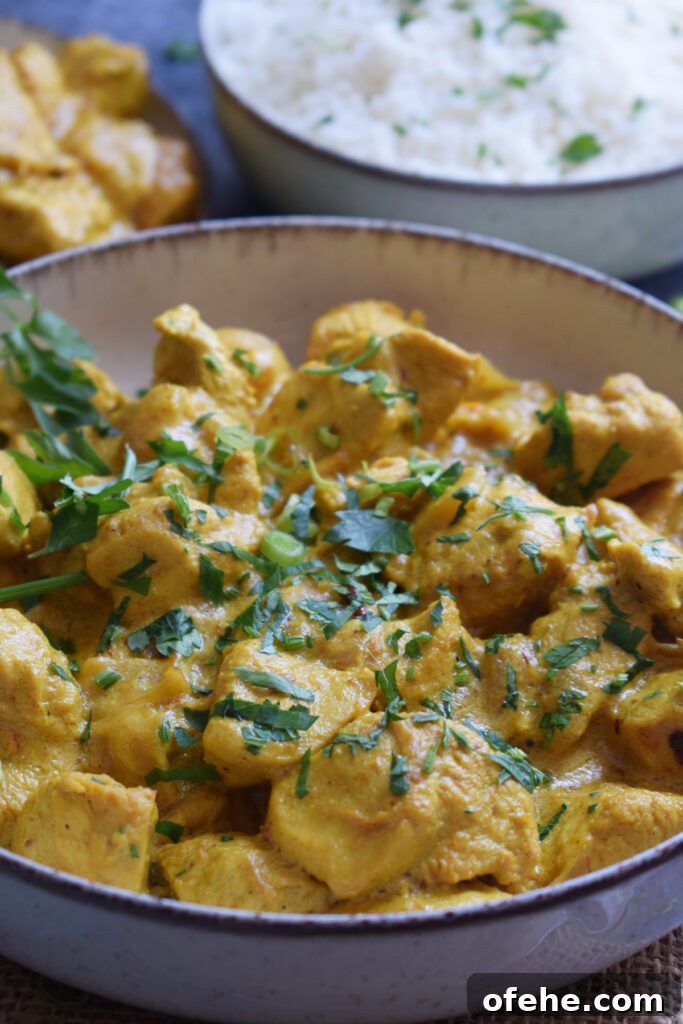 Creamy Chicken Masala Recipe: Rich, Spiced Indian Curry 4 Close up of chicken masala with cilantro.