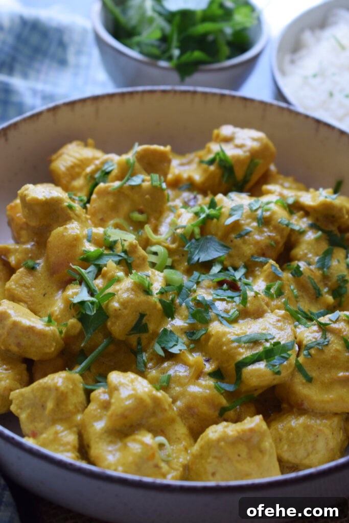 Creamy Chicken Masala Recipe: Rich, Spiced Indian Curry 8 Close up of creamy chicken masala in a bowl.