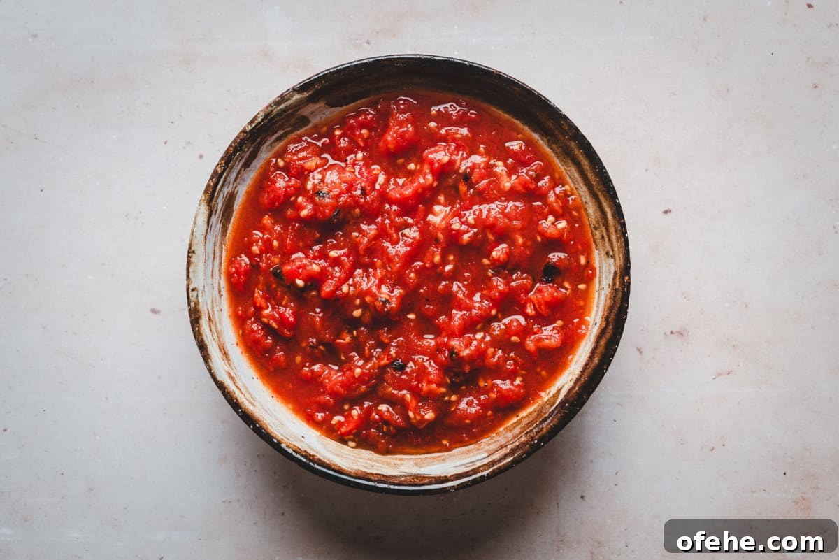 Diced fire roasted tomatoes in bowl