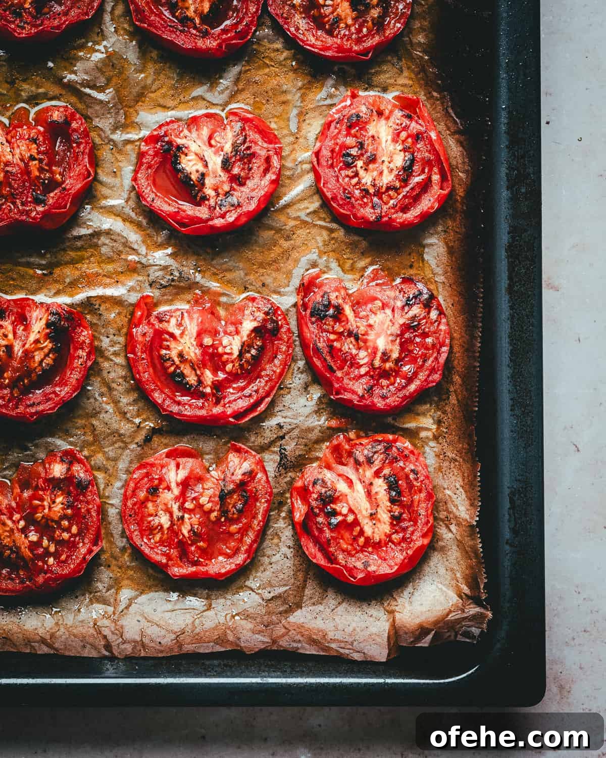 Closeup of fire roasted tomatoes