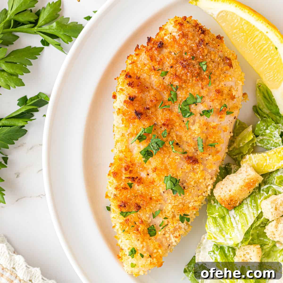 Crispy Oven-Baked Panko Chicken Recipe for Dinner 2 A plate of panko chicken with salad.