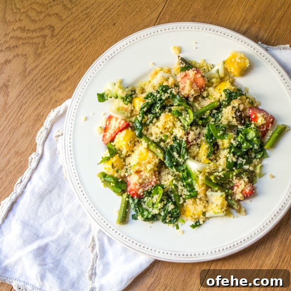 Baby bok choy couscous with mangoes and strawberries.