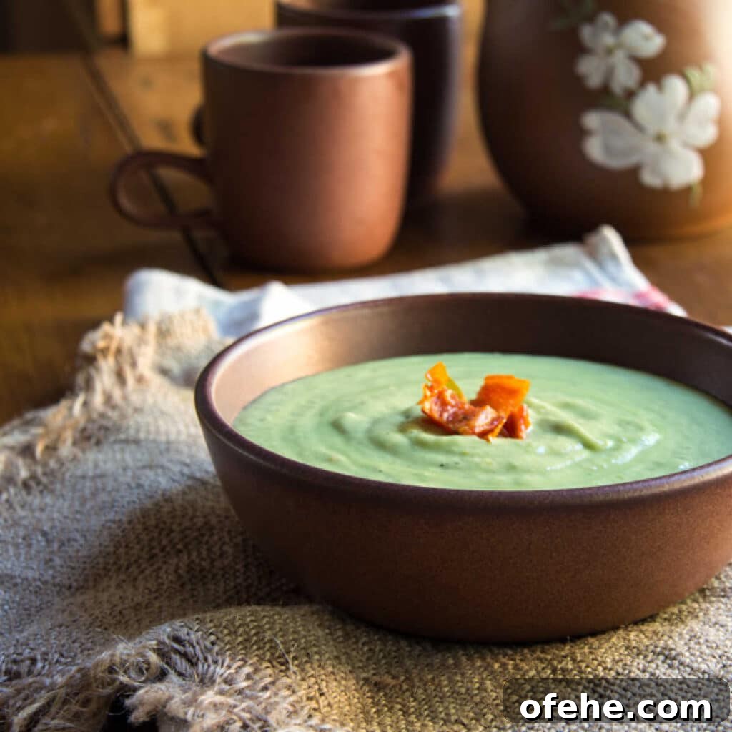 A bowl of avocado soup made with tomatillos.