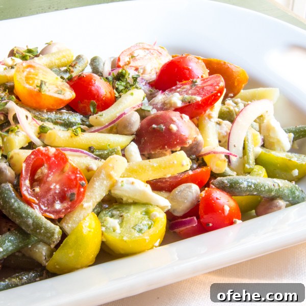 Lemony three-bean salad with tomatoes.