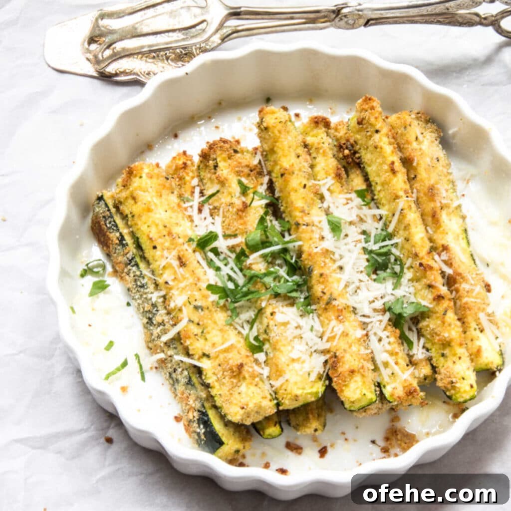 Breaded baked zucchini sticks.