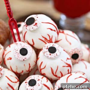 Spooky Witch Finger Cookie Recipe for Halloween Treats 7 Close-up of Donut Hole Eyeballs.