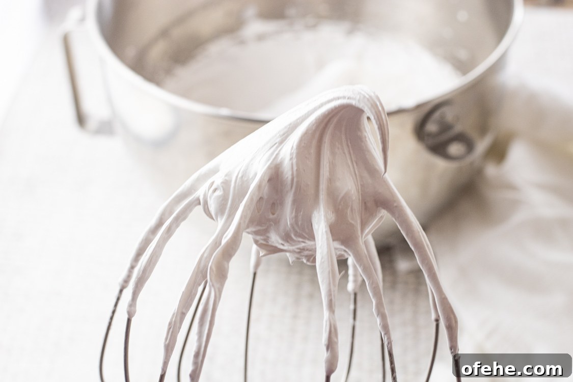 Classic Baked Alaska Recipe: Torched Meringue Dessert Guide 5 stiff meringue egg whites on a whisk
