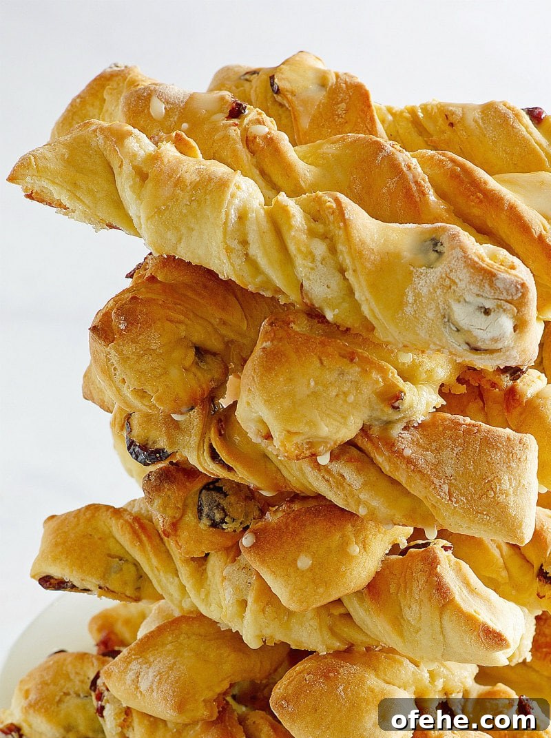 Orange Cranberry Twists : a delicious sweet pastry that is perfect for fall breakfast or brunch. Stack of Orange Cranberry Twists