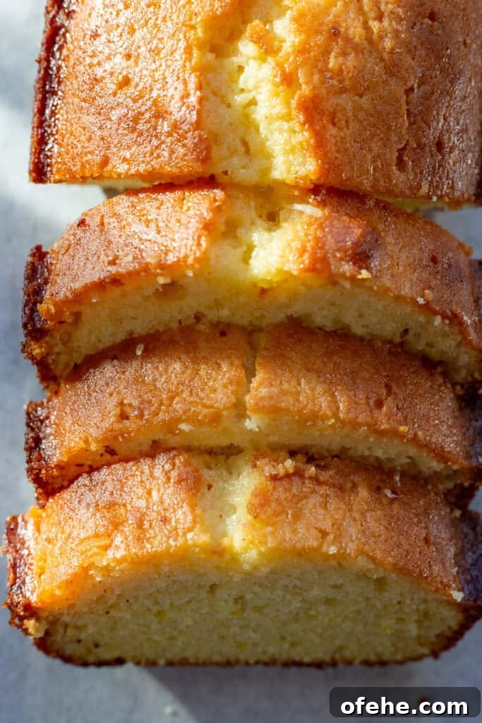 Classic Glazed Lemon Loaf with Zesty Sugar Glaze 2 Close up picture showing the texture of finished result of Glazed Lemon Loaf recipe.