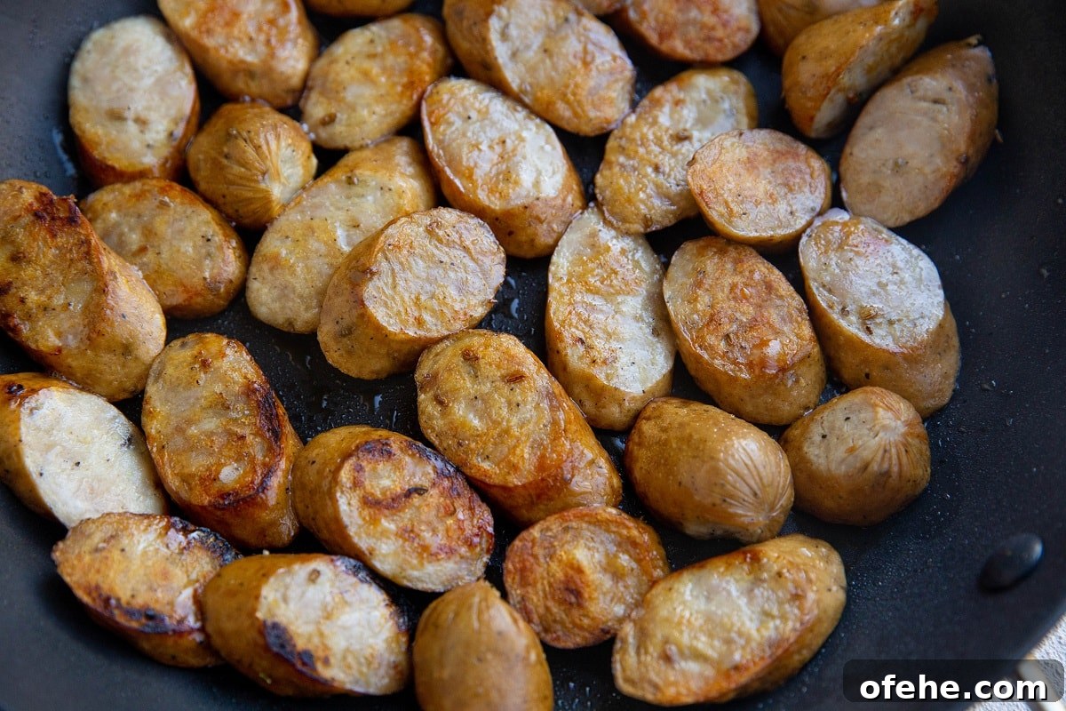 Sausage seating in a skillet