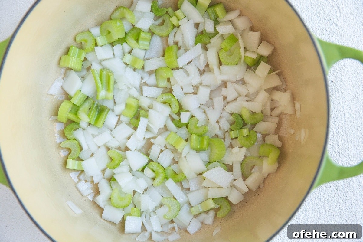 pot with onion and celery inside.