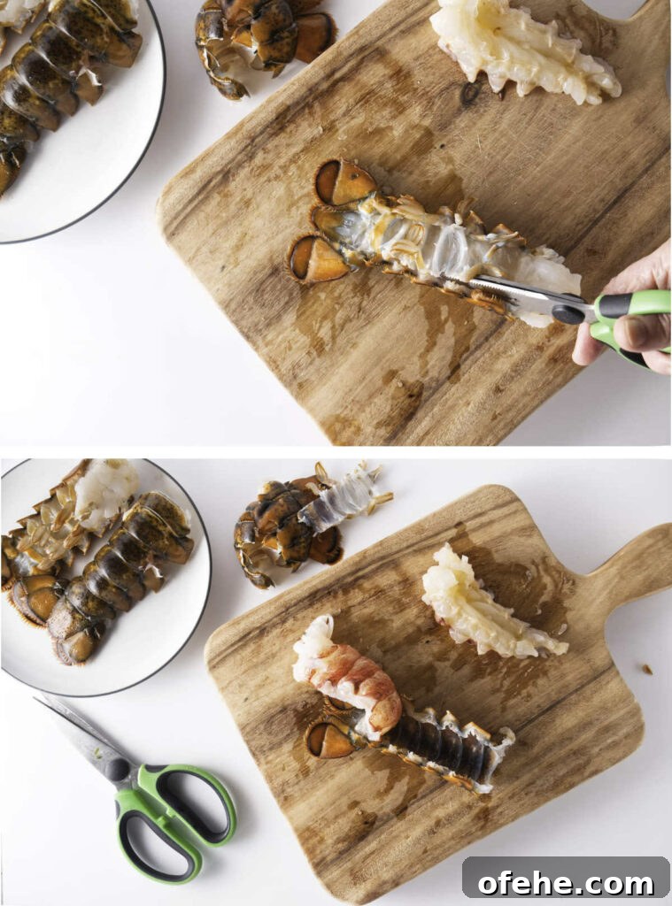Lobster Ravioli Recipe: Creamy Sauce and Lemon Herb Tips 4 Cutting lobster shells open and removing the lobster meat.