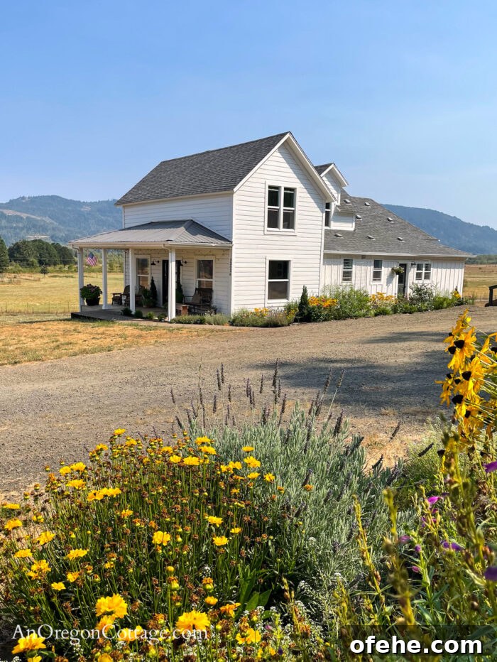 White farmhouse in August