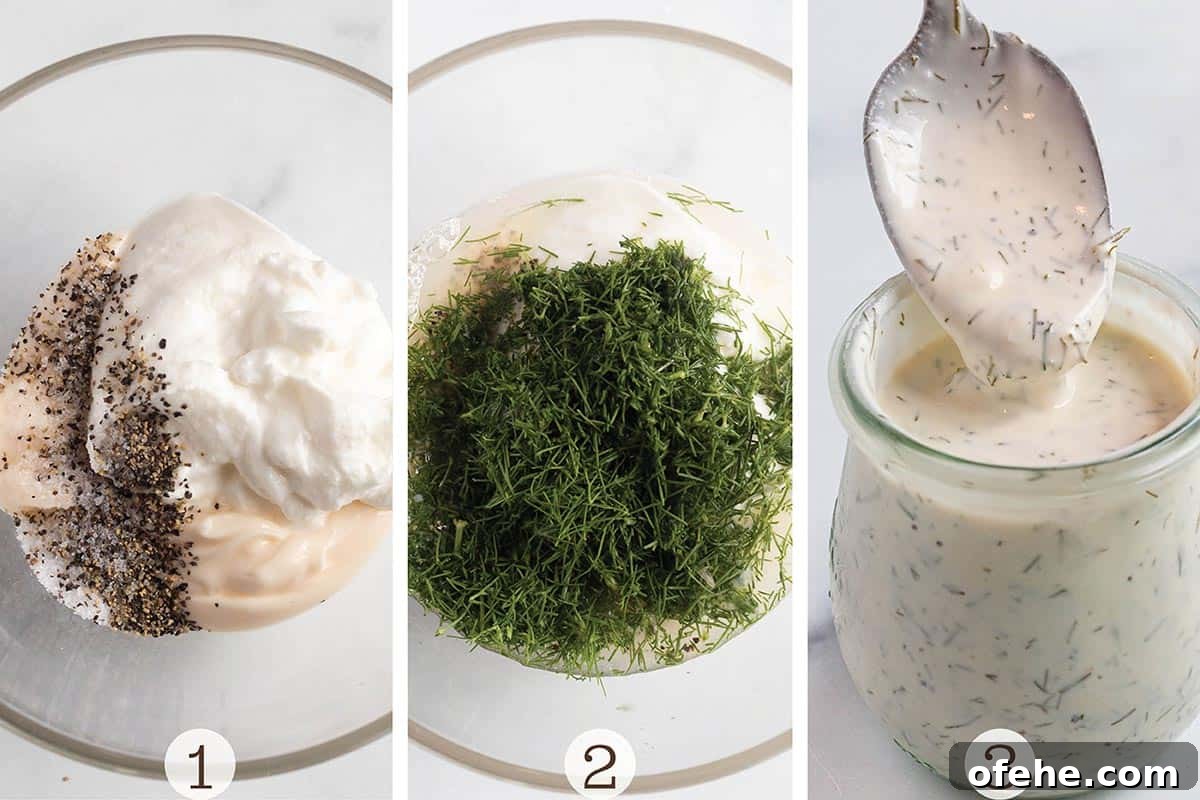Creamy Lemon Dill Sauce Recipe for Fish and Vegetables 4 A glass bowl with ingredients to make a lemon dill sauce.