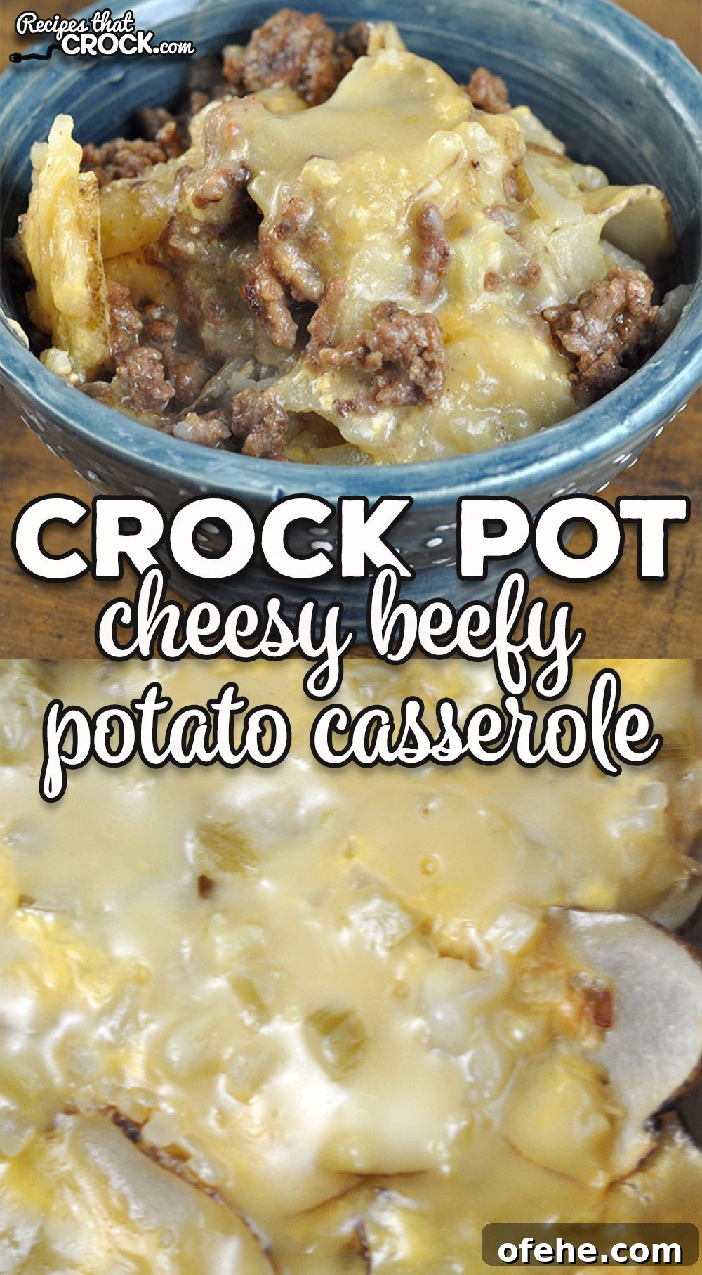 Cheesy Crock Pot Beef and Potato Casserole 6 This Cheesy Beefy Crock Pot Potato Casserole is now even easier to prep and tastes just as good. If you are looking for comfort food, look no further.