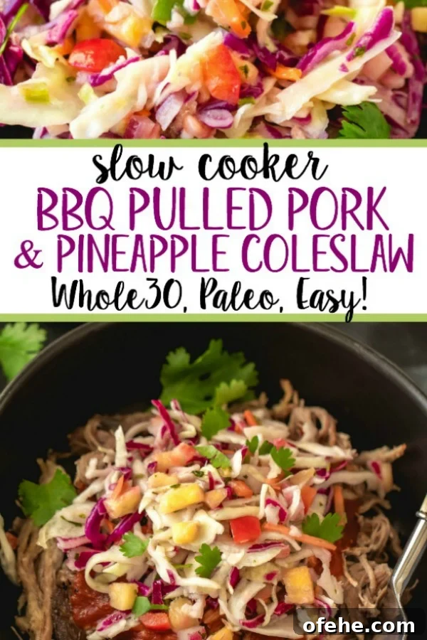 Slow Cooker Pulled Pork with Pineapple Coleslaw (Whole30 Paleo GF) 3 Pulled pork plated with pineapple coleslaw
