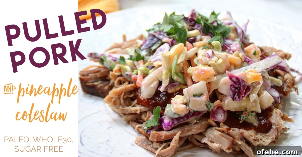 Slow Cooker Pulled Pork with Pineapple Coleslaw (Whole30 Paleo GF) 4 Pulled pork with pineapple coleslaw close-up