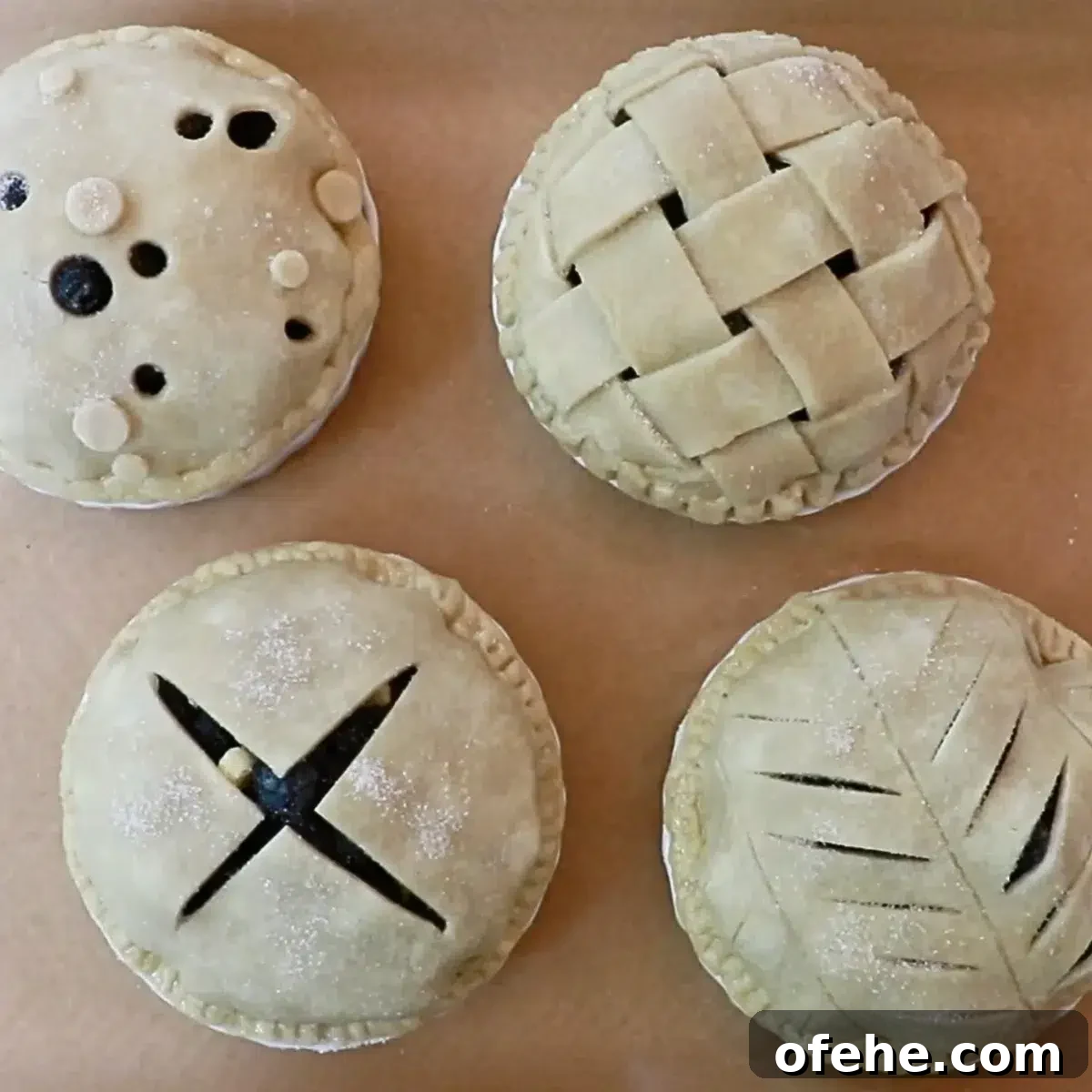 4 small blueberry pies before baking