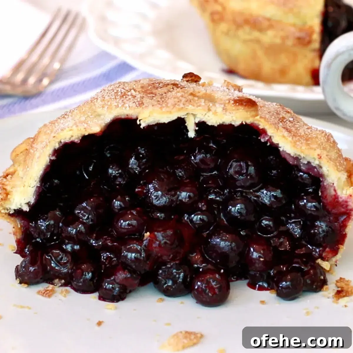 small blueberry pie cut in half