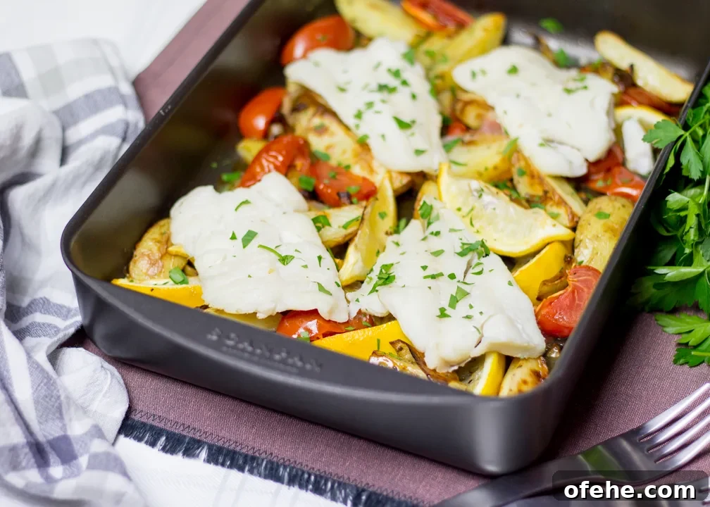 Crispy Oven-Baked Fish and Chips with Lemon Herb Tartar 6 Healthy fish and chips in a roasting pan