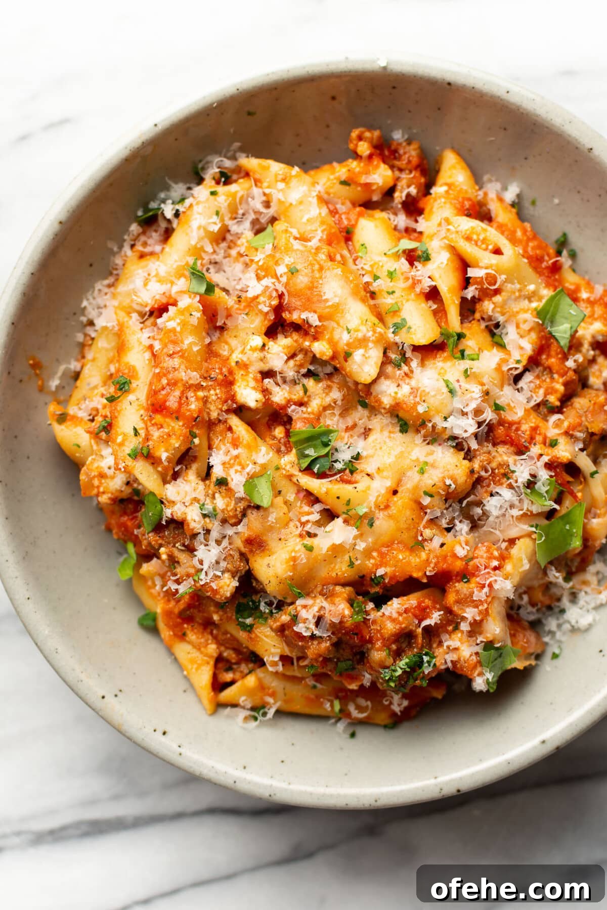 a bowl of mostaccioli