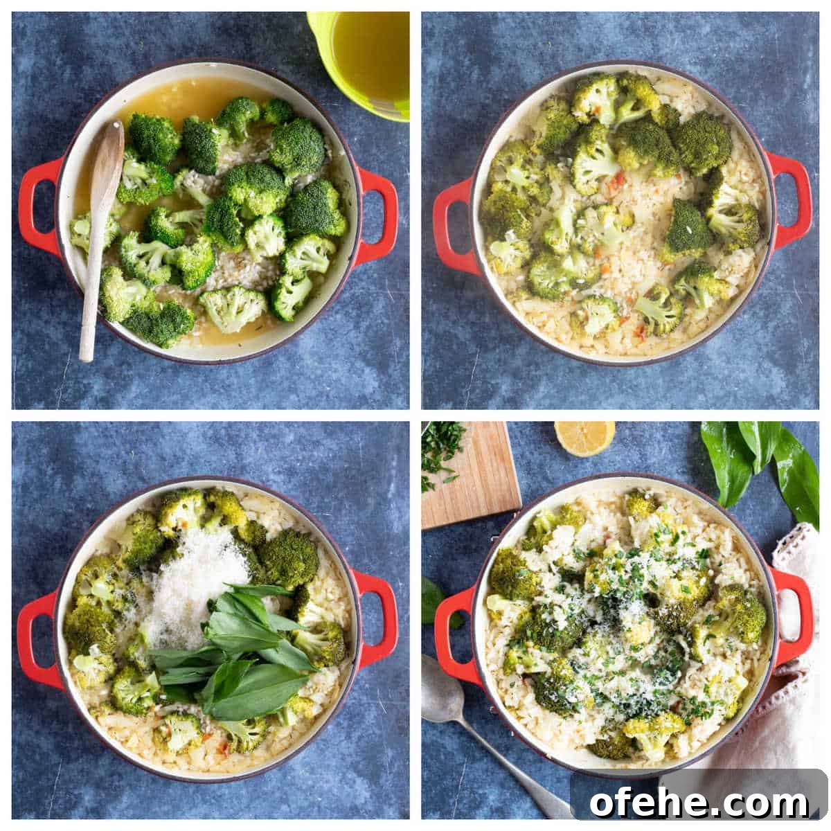 Step by step photo instructions for making oven baked wild garlic risotto.