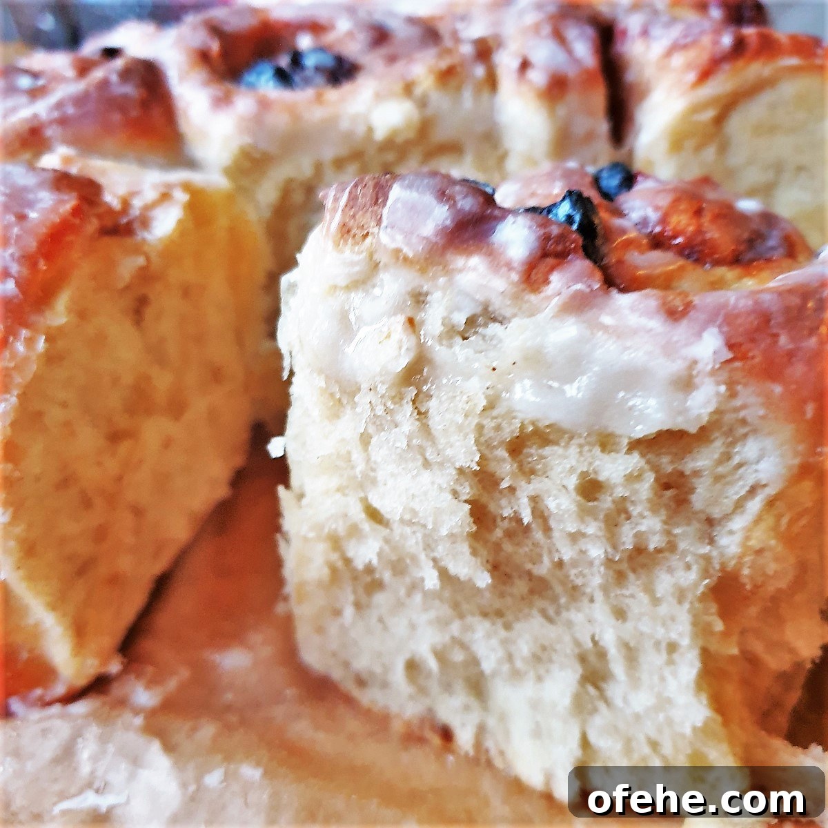 Homemade Chelsea Buns: Soft Cinnamon-Spiced Sticky Buns 3 A closeup shot of a cinnamon bun showing the texture of the baked dough.