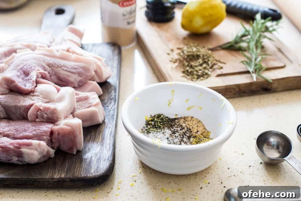 Ingredients for pork belly seasoning on the work top