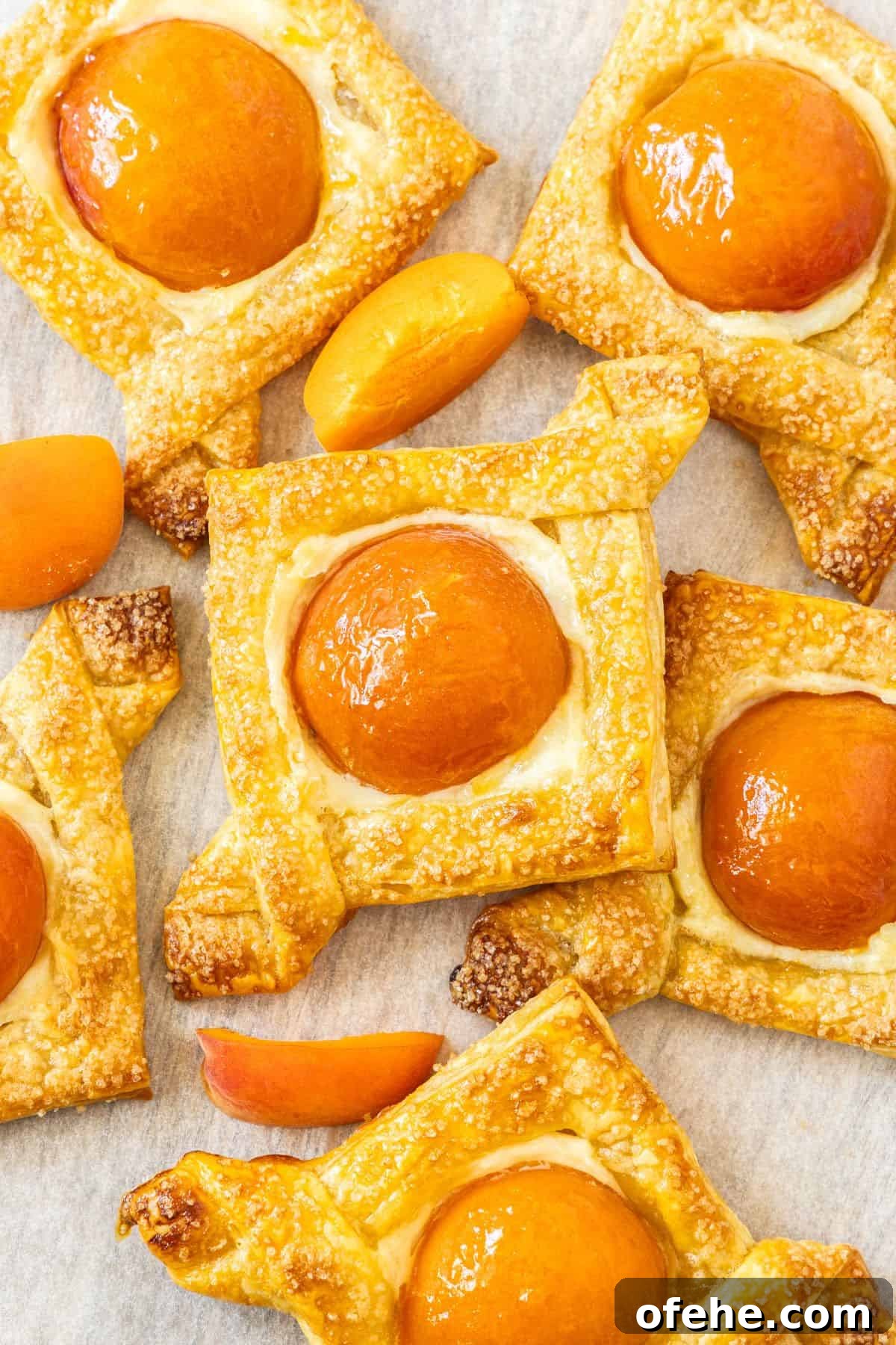 Apricot Cream Cheese Puff Pastry Tart Recipe 2 Baked Apricot and Cream Cheese Pastries on some baking paper.
