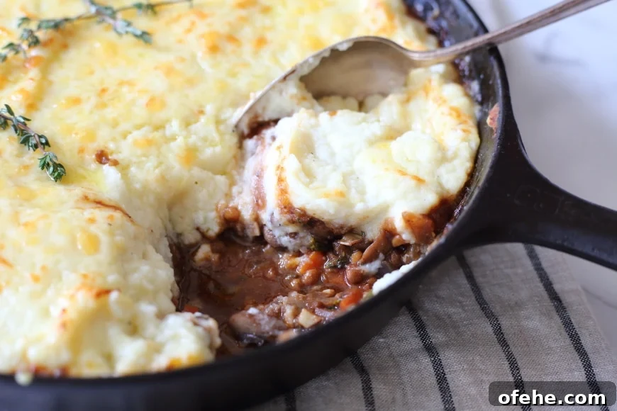 Lentil Shepherd’s Pie with Creamy Cauliflower Crust — Vegetarian & GF 2 Lentil Shepherds Pie in cast iron skillet