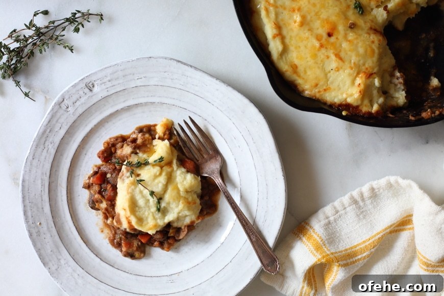 Lentil Shepherd’s Pie with Creamy Cauliflower Crust — Vegetarian & GF 6 Baked lentil shepherds pie