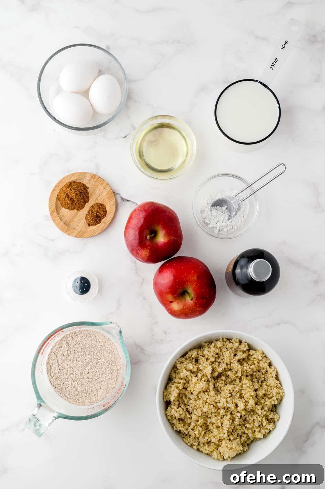 Apple Quinoa Pancakes That Crisp Up Perfectly 4 Overhead view of ingredients needed for recipe.