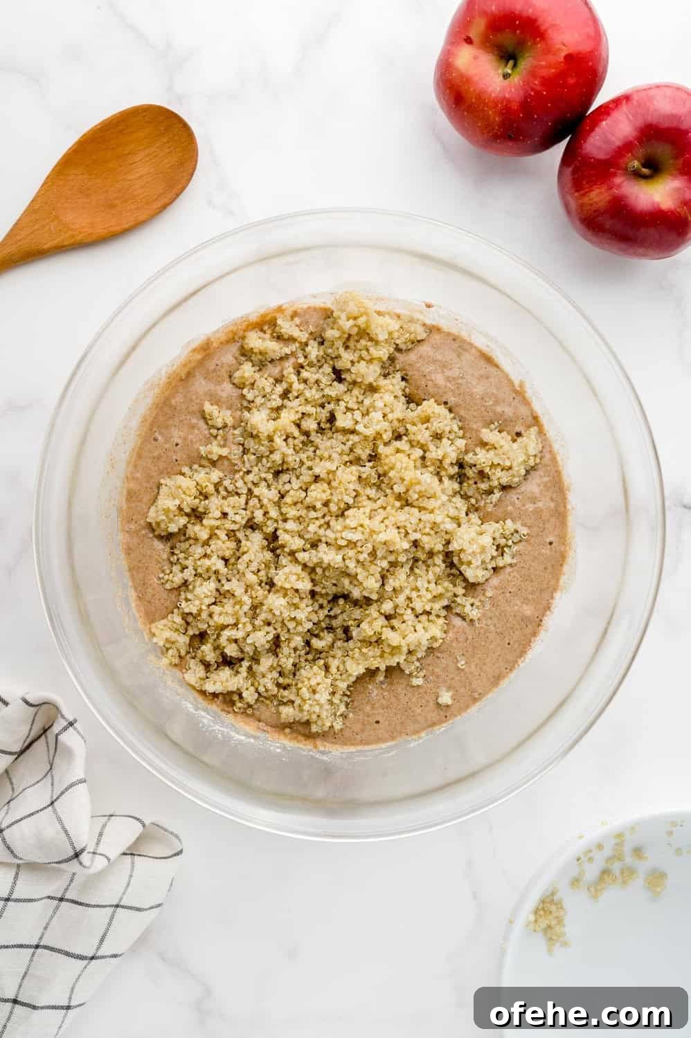 Apple Quinoa Pancakes That Crisp Up Perfectly 9 Quinoa added to batter, not yet mixed in.