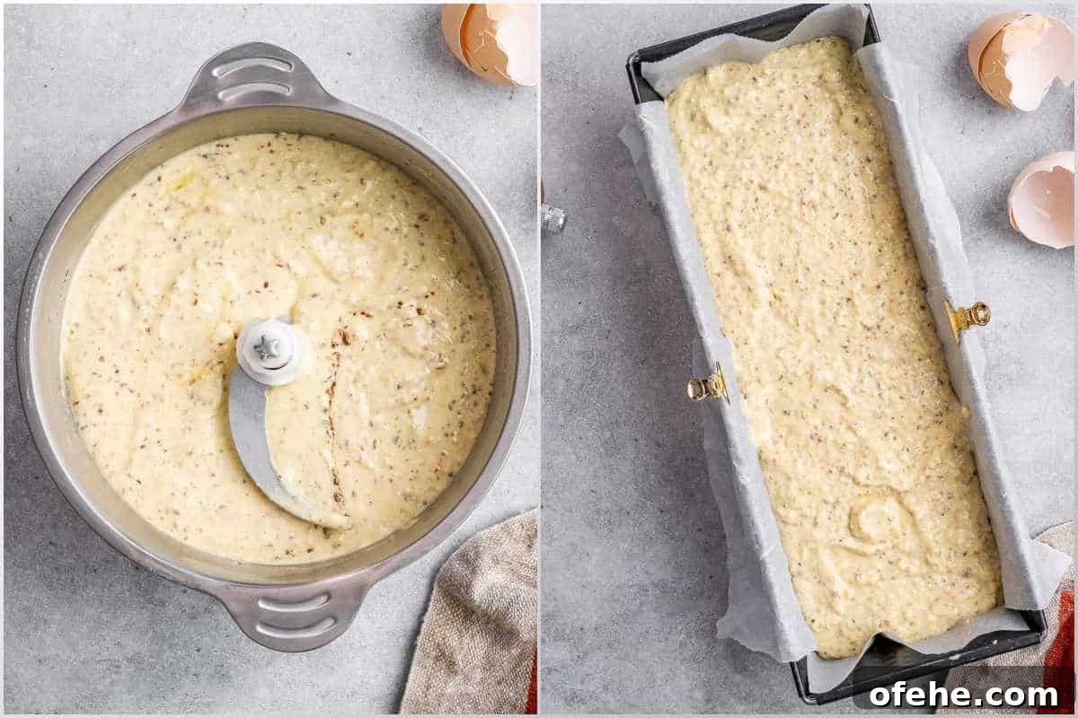 Cottage Cheese Loaf Recipe: Soft, Tangy Homemade Bread 6 process shot of batter in the processor and batter in the bread pan.