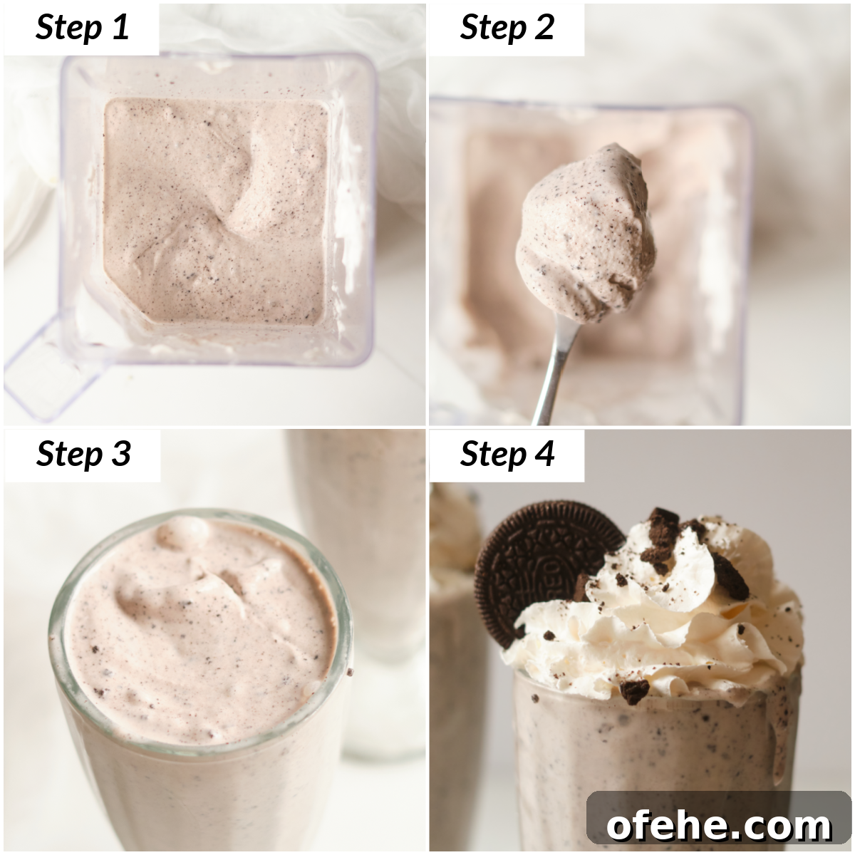 Oreo Milkshake Recipe: How to Make It with a Ninja Creami 3 image collage showing how to make oreo milkshake