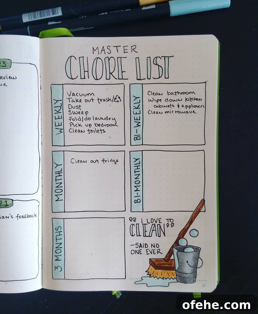 I Love to Clean Bujo Spread