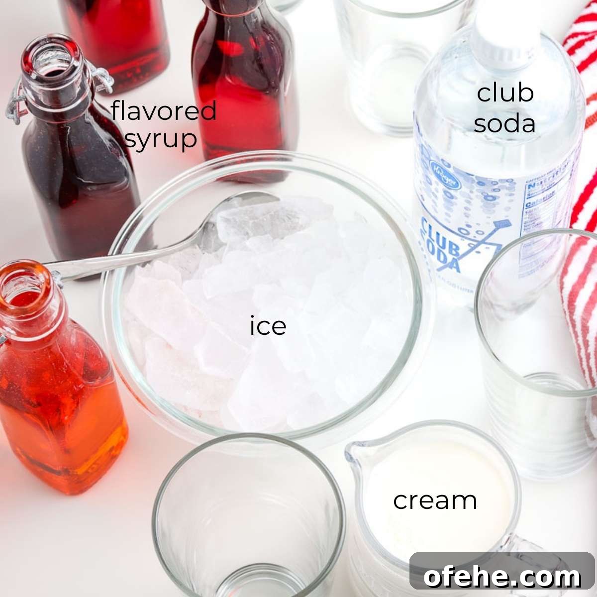3-Ingredient Homemade Italian Cream Soda Recipe 3 Ingredients needed to make diy Italian cream sodas with text labels.