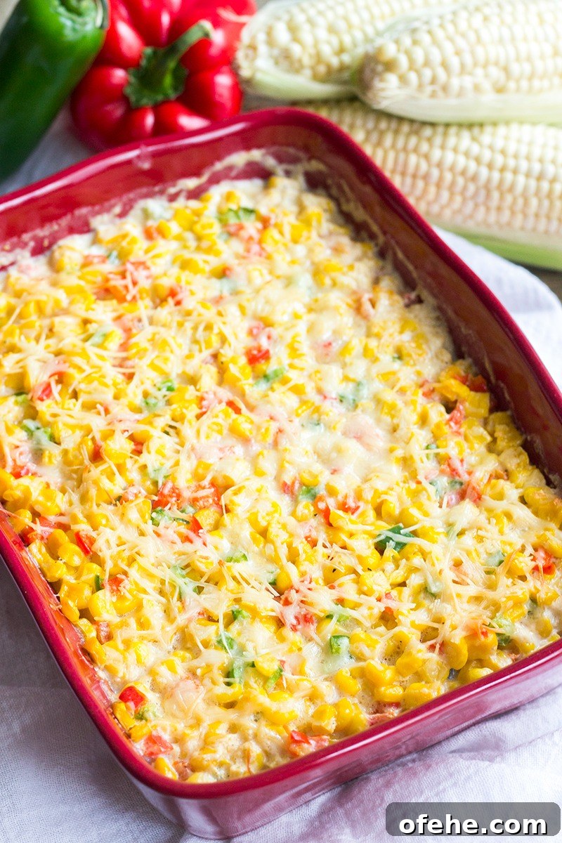 Creamed Corn and Roasted Pepper Casserole Recipe 2 Easy side dishes like this Creamed Corn Casserole with Peppers are my favorite for busy weeknights or the holidays! This casserole is loaded with flavor and so colorful!