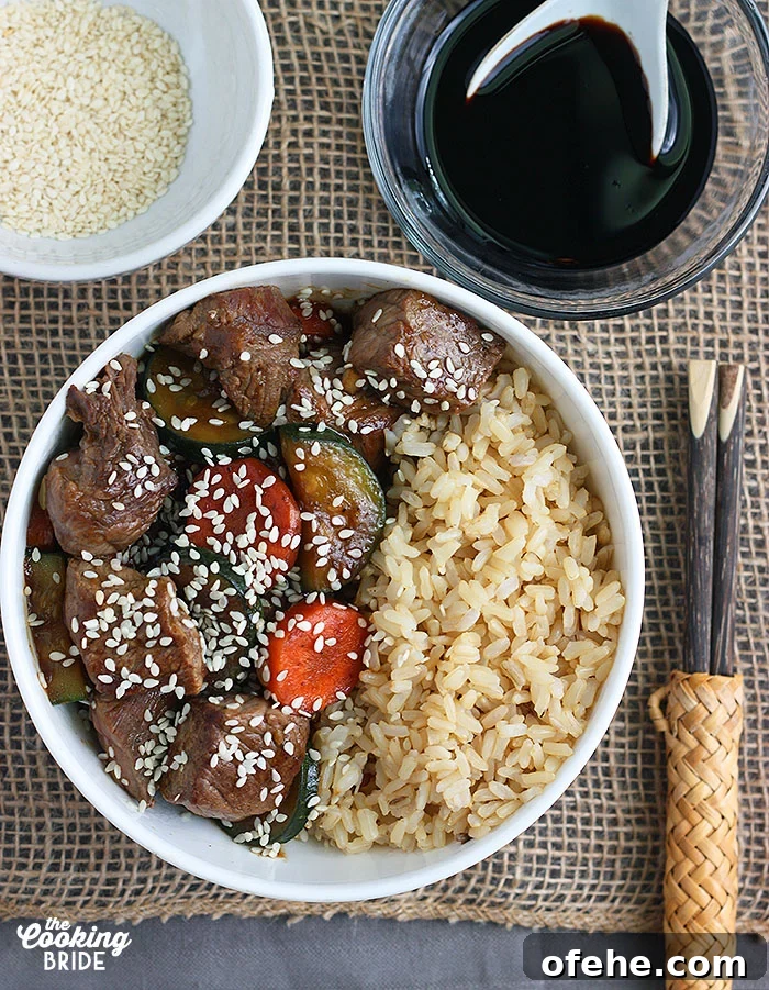 This do-it-yourself hibachi steak dinner is ready in under 30 minutes! Sirloin steak and tender vegetables are simmered in a rich Asian-inspired sauce. Hibachi Steak