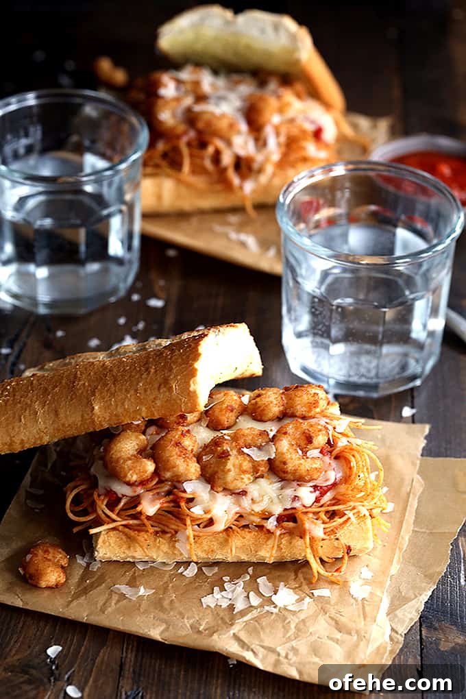Shrimp Parmesan Sandwiches close up Shrimp Parmesan Sandwiches close up with melted cheese