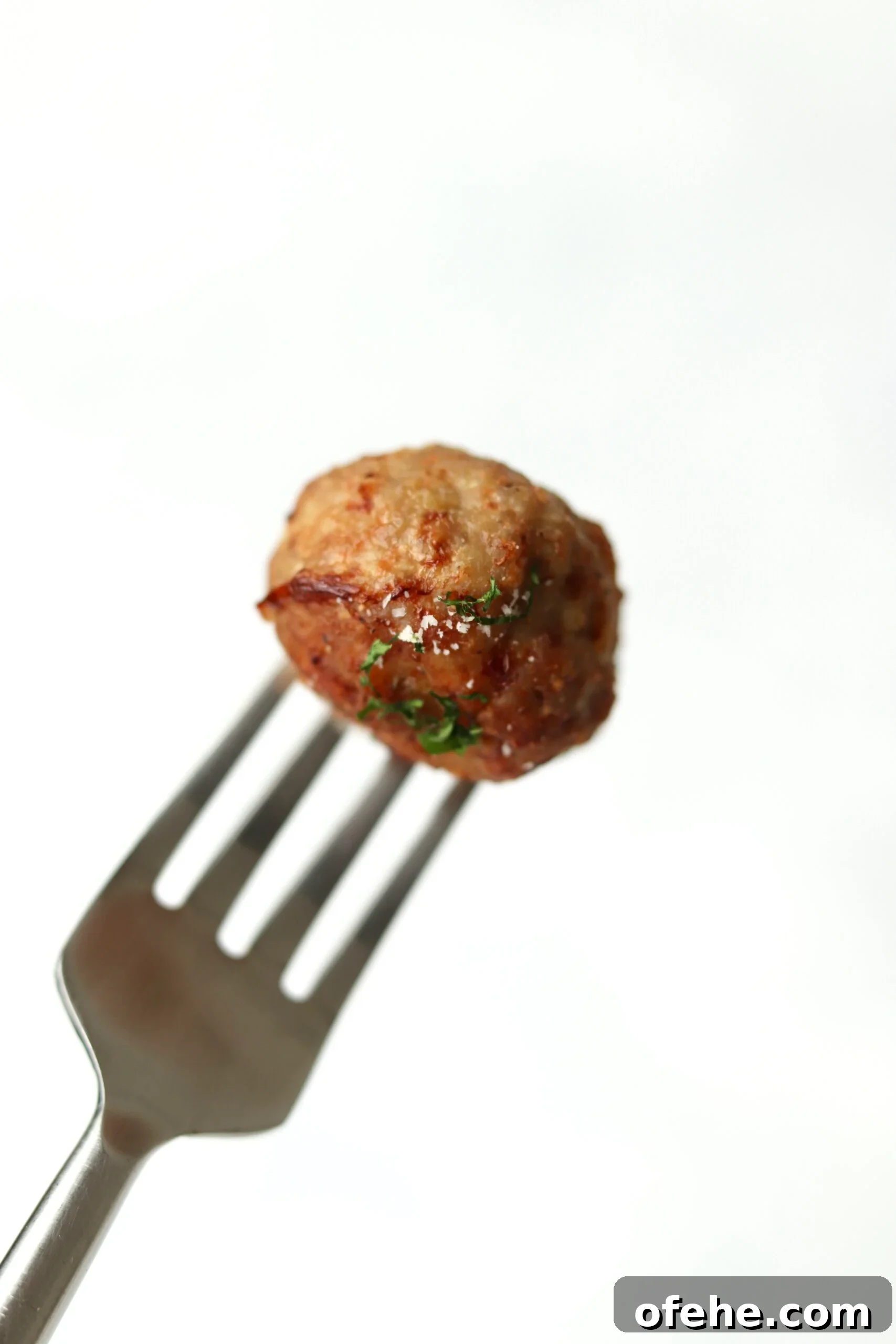 Crispy Air Fryer Turkey Meatballs Recipe for Quick Dinners 11 turkey meatball on a fork