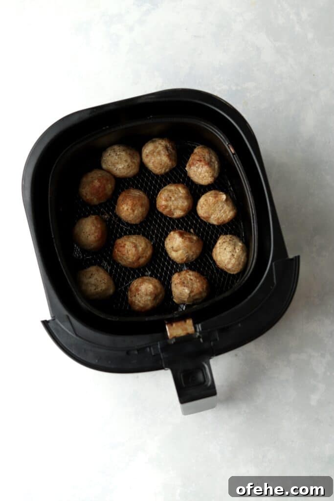 Crispy Air Fryer Turkey Meatballs Recipe for Quick Dinners 8 cooked turkey meatballs in air fryer
