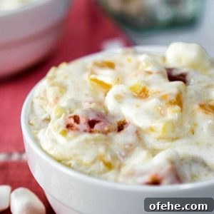 Creamy Tropical Fruit Cocktail Salad Recipe That Impresses 4 A whipped cream salad filled with fruit cocktail and cherries in a white bowl