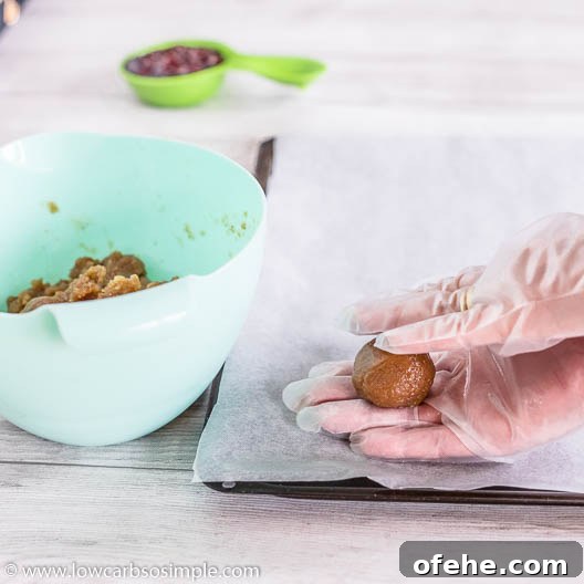 Sugar-Free Nut-Butter and Jam Thumbprint Cookies (Flourless) 10 Rolling the Dough | Low-Carb, So Simple