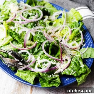 Crisp Spring Green Salad with Lemon-Herb Vinaigrette 8 Simple green salad on serving blue plate with kitchen towel on a side