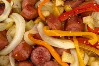 Sheet Pan Sausage with Peppers, Onions and Roasted Potatoes