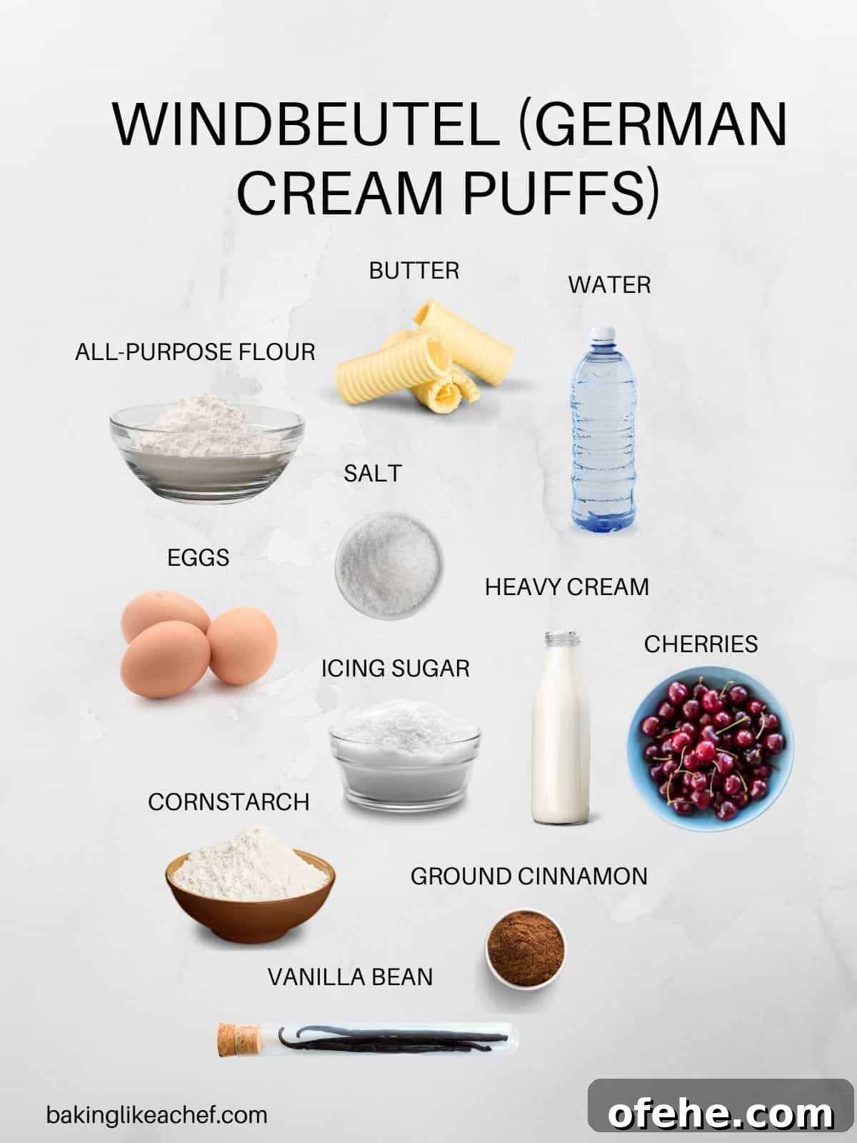 Windbeutel: Classic German Cream Puffs Recipe 4 Windbeutel ingredients in pictures
