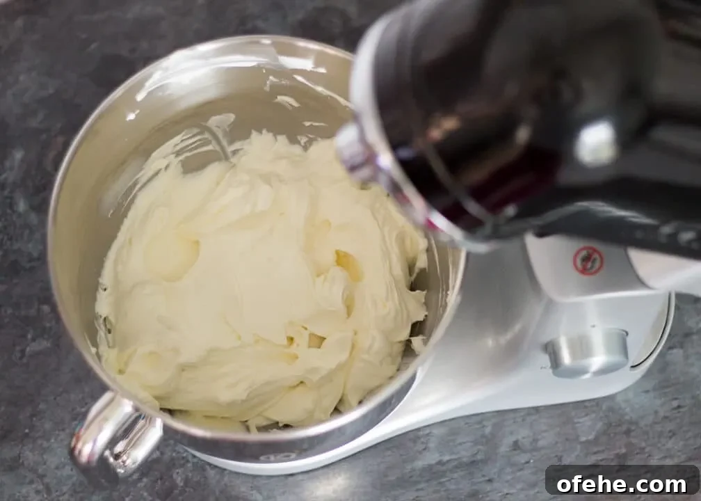 Baked cheesecake filling in a stand mixer