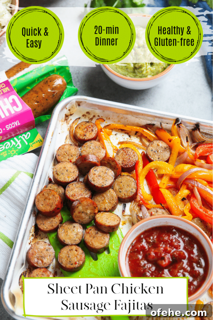 A sheet pan of chicken sausage fajitas surrounded by flat bread, a bowl of guacamole, a bowl or rice, a bowl of black beans, half a slice of avocado and some parsley