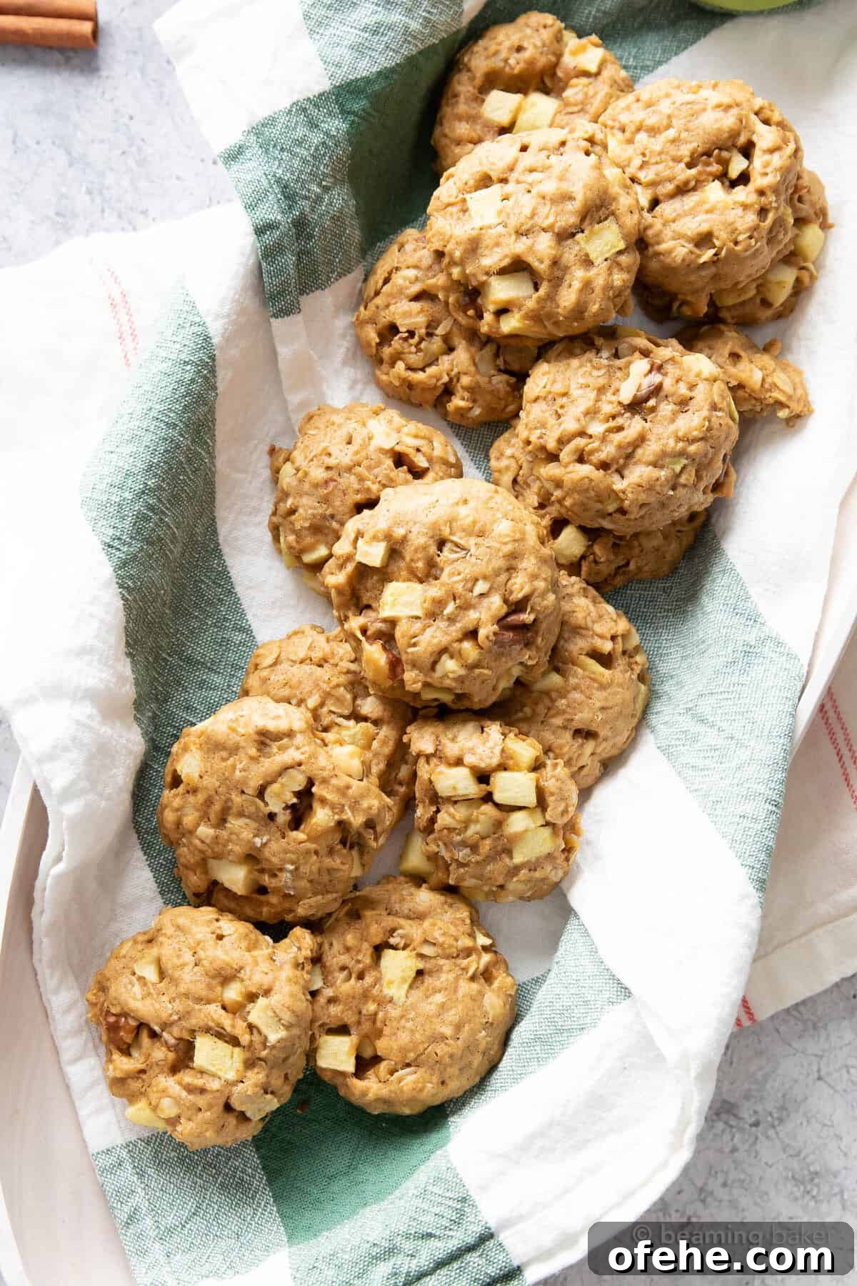 Vegan Apple Pie Breakfast Cookies for Cozy Mornings 5 diagonal tray of breakfast cookies on a gray backdrop